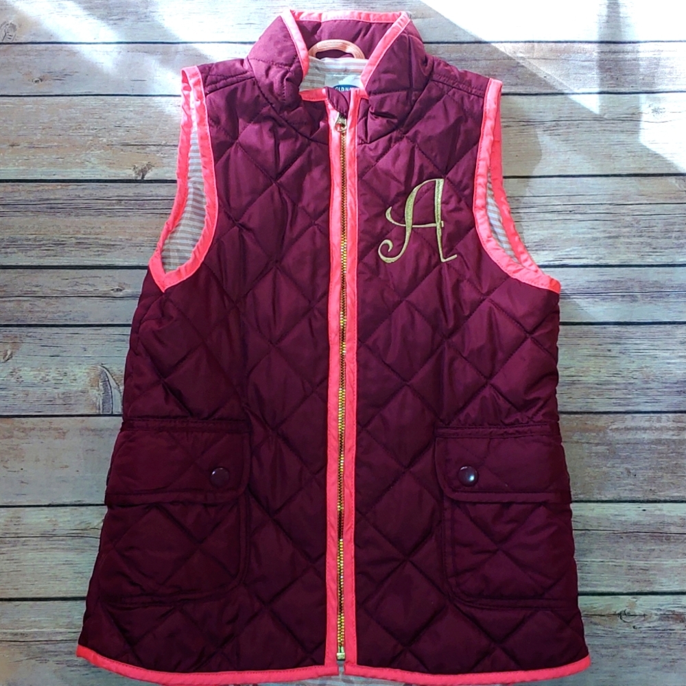 Girl's Monogrammed "A" Quilted Vest - Size L (10/12) Old Navy